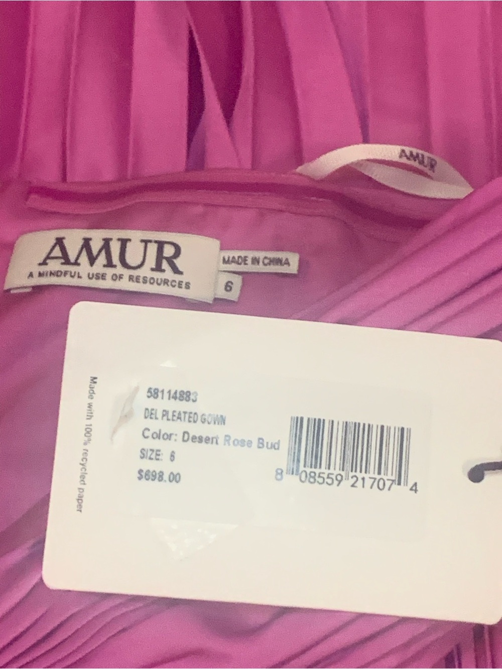 AMUR Del Pleated Strapless Gown in Desert Rose Bud Pink | Size 6 - Picture 7 of 9